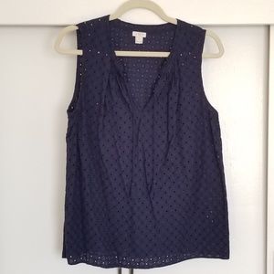 J.Crew Navy Eyelet Sleeveless Top Size 10
